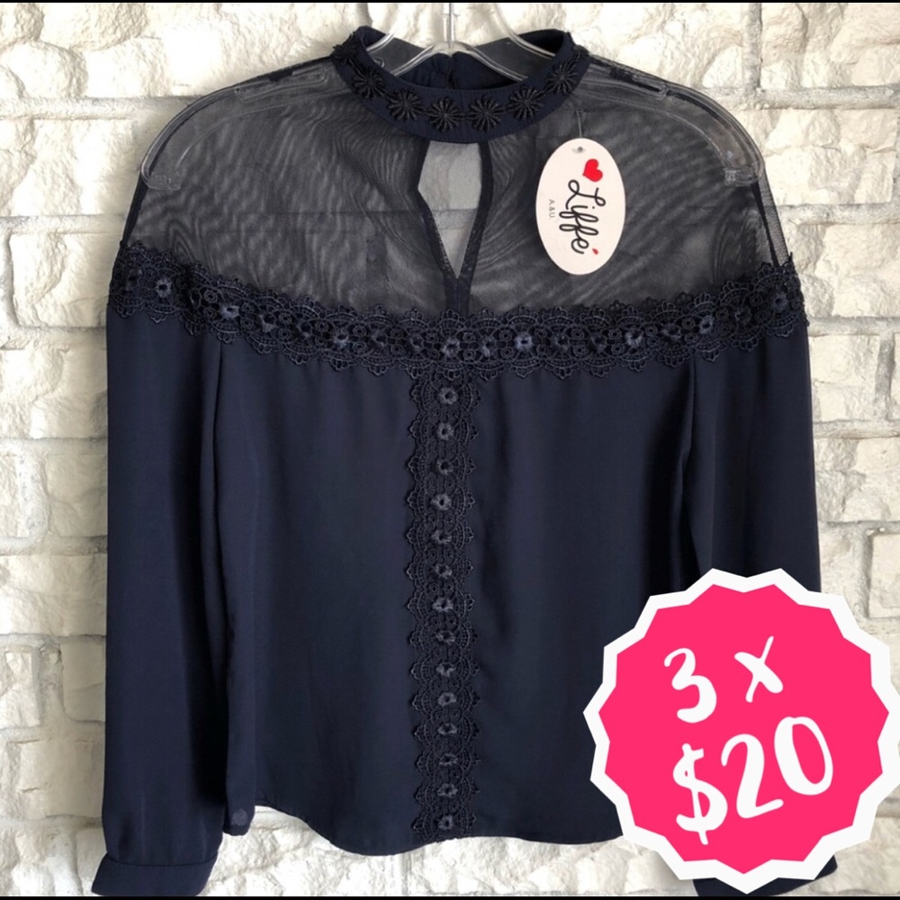 (3x$20) 💙Navy Blue Blouse See Through -Size S/M💙